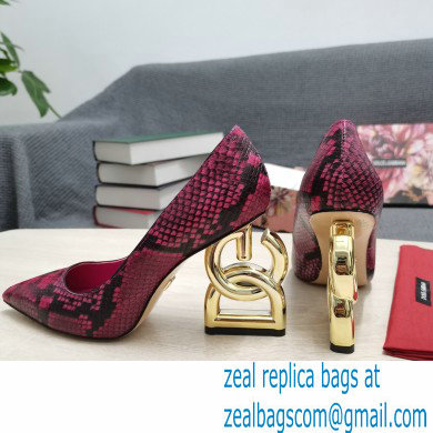 Dolce  &  Gabbana Heel 10.5cm Leather Pumps Snake Print Fuchsia with DG Pop Heel 2021